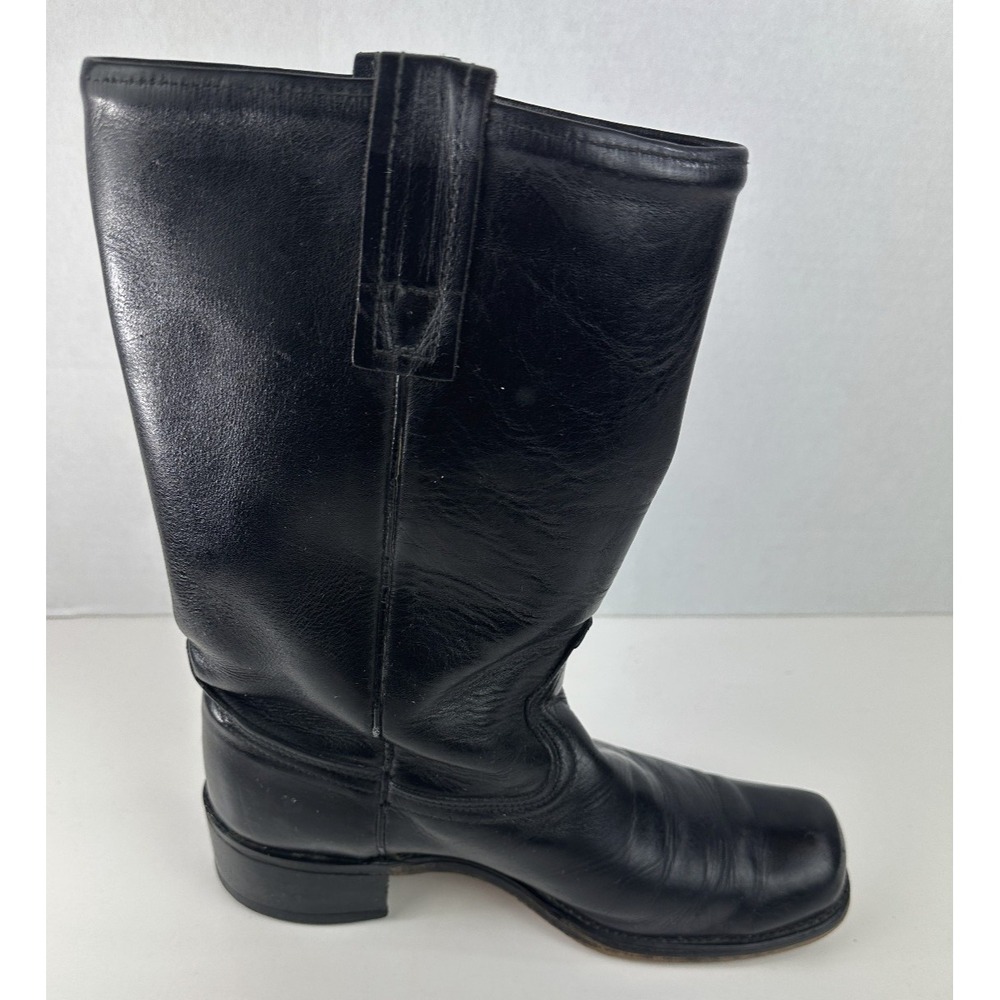 Rio Grande Square Toe Western Black Leather Boots Men's Size 8.5 D Pull On USA - Picture 4 of 11